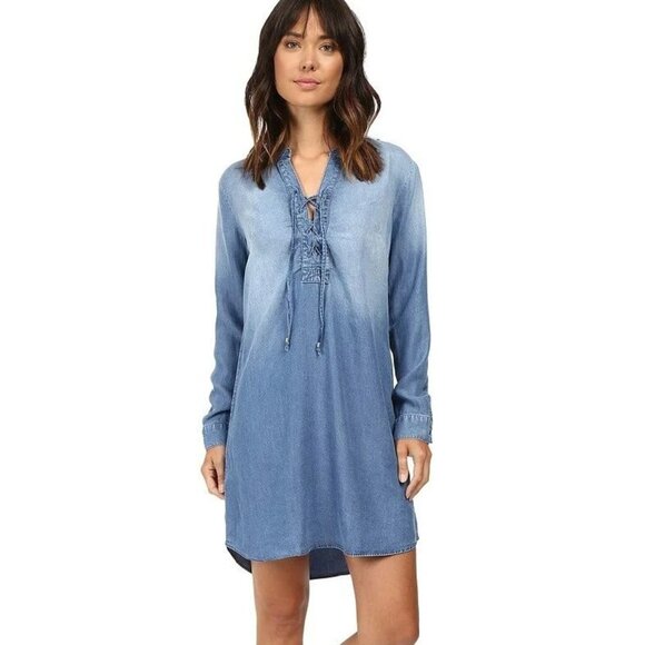 NWT Splendid Women's Indigo Lace-Up Shirtdress Medium Wash Size XS $120 X231 - Picture 1 of 3